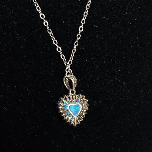 Opal and Blue CZ Heart Necklace - Picture 5 of 7